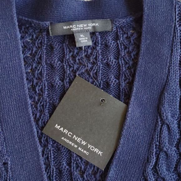 Marc New York Andrew Marc Navy Blue Knit 3 Button Cardigan Sweater Sz XL - Picture 7 of 10